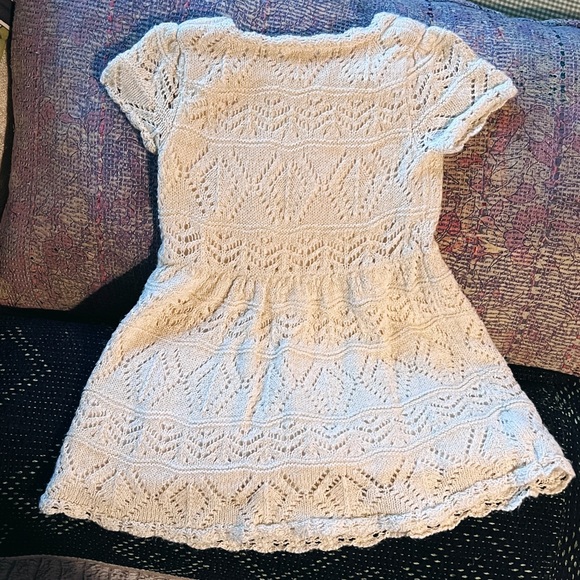 Cream/Ivory Crochet Sweater Dress w/ Cap Sleeves and Metallic Gold Threads - Picture 4 of 6